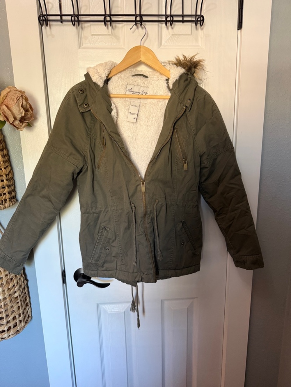 American Rag Olive Jacket with Cream Sherpa Lining
